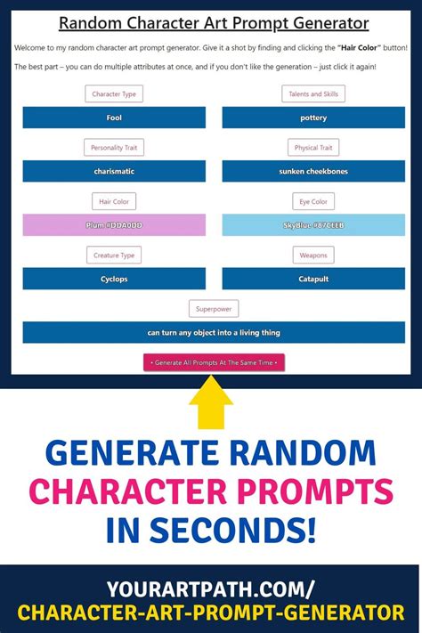 Although simple and straightforward, art prompts can go a long way in clearing mental slump and getting your creative juices flowing. . Two character prompt generator